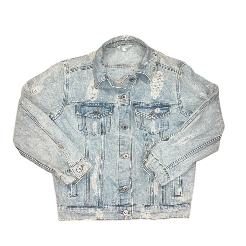 Distressed blue jean jacket